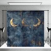 Aperturee - Aperturee Gold Sparkly Moons Blue Abstract Night Photo Backdrop