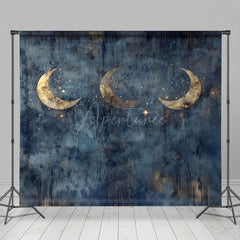 Aperturee - Aperturee Gold Sparkly Moons Blue Abstract Night Photo Backdrop