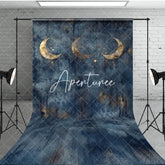 Aperturee - Aperturee Gold Sparkly Moons Blue Abstract Night Sweep Backdrop
