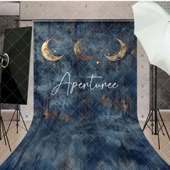 Aperturee - Aperturee Gold Sparkly Moons Blue Abstract Night Sweep Backdrop