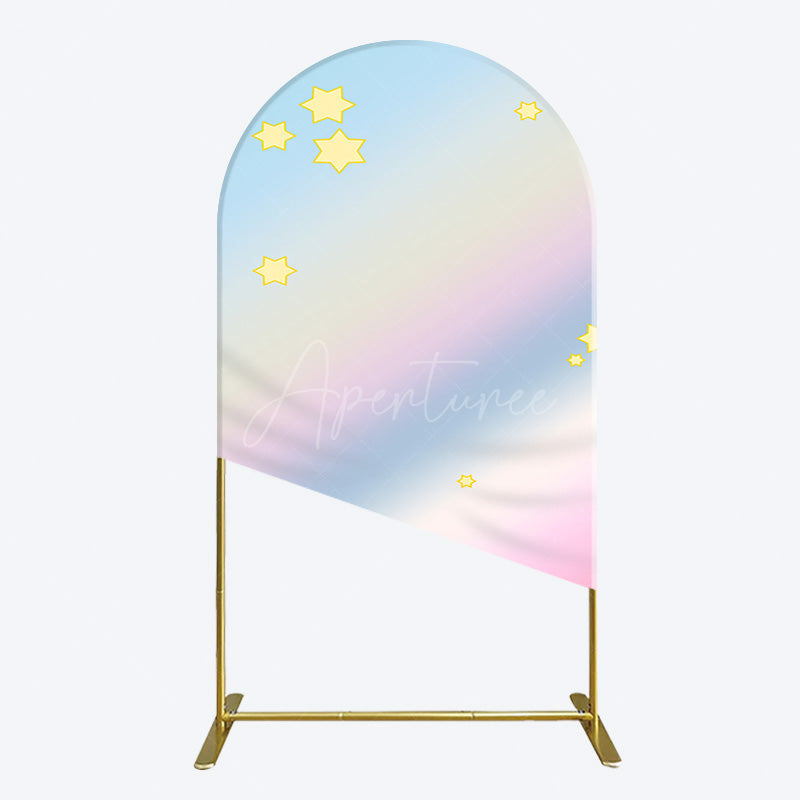 Aperturee - Aperturee Gold Stars Colorful Rainbow Birthday Arch Backdrop