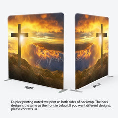 Aperturee - Aperturee Gold Sunset Mountain Easter Square Tension Backdrop