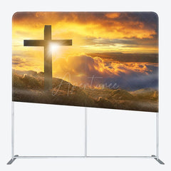Aperturee - Aperturee Gold Sunset Mountain Easter Square Tension Backdrop