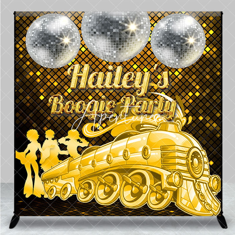 Aperturee - Aperturee Gold Train Disco Custom Name Boogie Party Backdrop