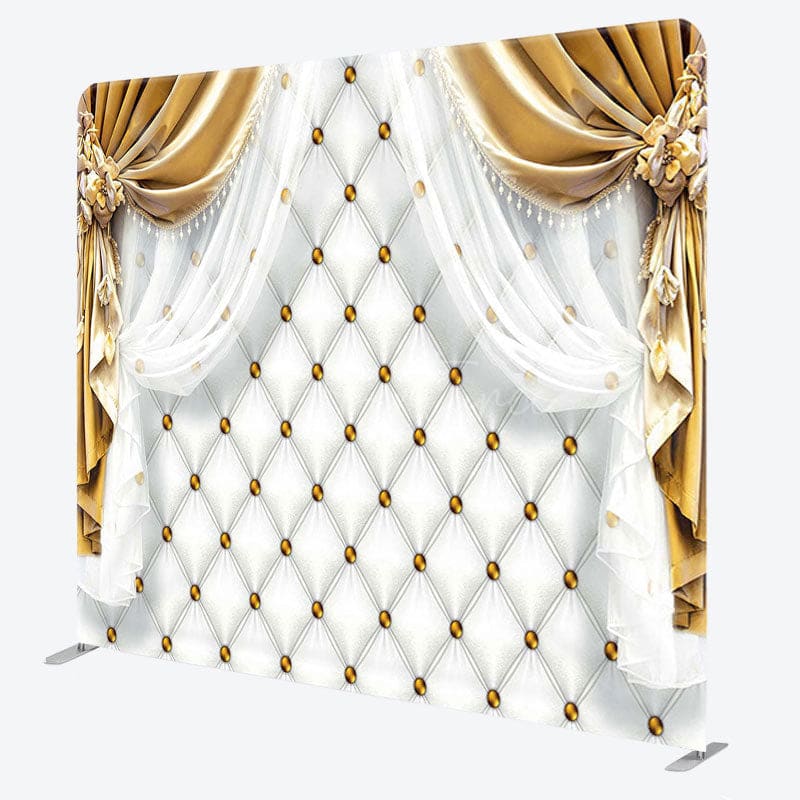 Aperturee - Aperturee Gold White Curtain Fabric Backdrop Cover for Birthday