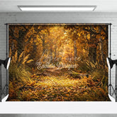Aperturee - Aperturee Golden Autumn Forest Path Photography Backdrop Enchanting Fall Leaves and Sunlight Scene for Seasonal Photoshoot