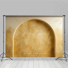 Aperturee - Aperturee Golden Beige Textured Arch Photography Backdrop Rustic Elegant Wall Design for Professional Portraits and Studio
