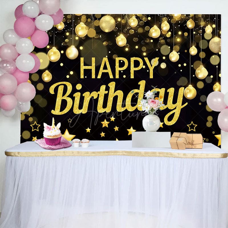 Aperturee - Aperturee Golden Bokeh Vibe Lights Happy Birthday Backdrop