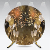 Aperturee - Aperturee Golden Celebration Round Backdrop with Sparkling Displays Champagne Bottles and Balloons