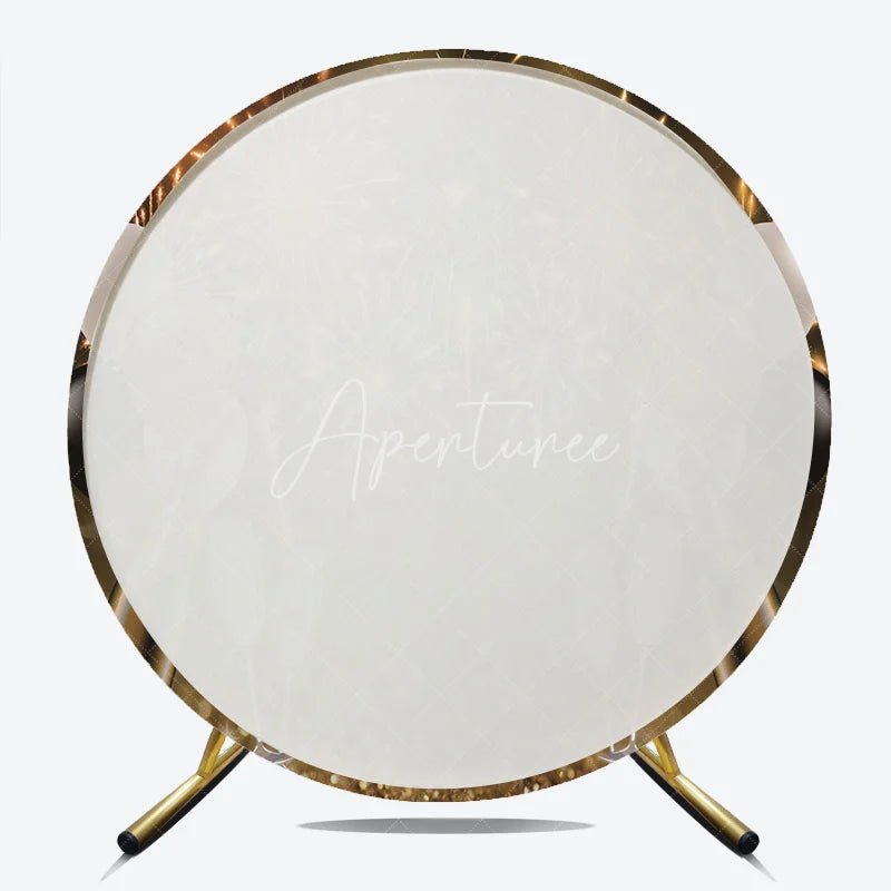 Aperturee - Aperturee Golden Celebration Round Backdrop with Sparkling Displays Champagne Bottles and Balloons