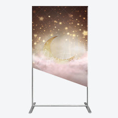 Aperturee - Aperturee Golden Crescent Moon and Sparkling Stars Rectangle Arch Backdrop Dreamy Pink Clouds Baby Shower Decor