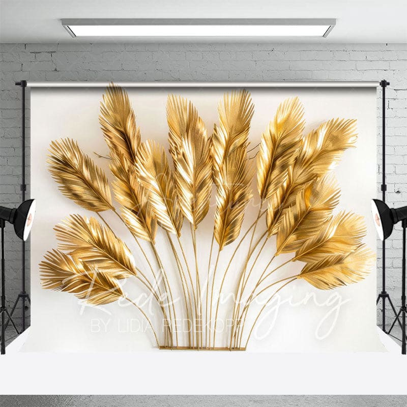 Aperturee - Aperturee Golden Feather Boho Copy Ornaments Photo Backdrop