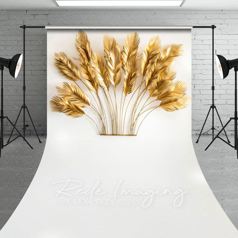 Aperturee - Aperturee Golden Feather Boho Copy Ornaments Sweep Backdrop