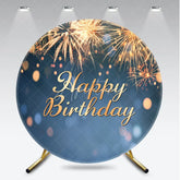 Aperturee - Aperturee Golden Fireworks and Bokeh Lights Happy Birthday Round Backdrop Elegant Celebration Decor