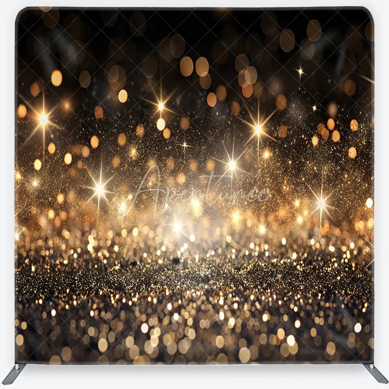 Aperturee - Aperturee Golden Glitter and Sparkling Lights Square Double-Sided Backdrop Festive Celebration Party Decor for Photography