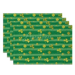 Aperturee - Aperturee Golden Glitter Shamrock Set of 4 Placemats Green Striped St. Patricks Day Lucky Clover Table Mats