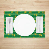Aperturee - Aperturee Golden Glitter Shamrock Set of 4 Placemats Green Striped St. Patricks Day Lucky Clover Table Mats