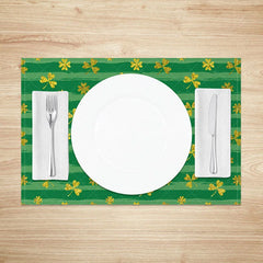 Aperturee - Aperturee Golden Glitter Shamrock Set of 4 Placemats Green Striped St. Patricks Day Lucky Clover Table Mats