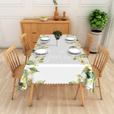Aperturee - Aperturee Golden Green Leaf Border Rectangle Tablecloth Watercolor Botanical Table Cover Elegant Dining Decor