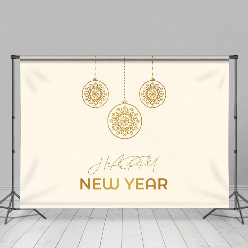 Aperturee - Aperturee Golden Hanging Ball Beige Happy New Year Backdrop