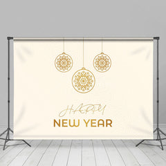 Aperturee - Aperturee Golden Hanging Ball Beige Happy New Year Backdrop