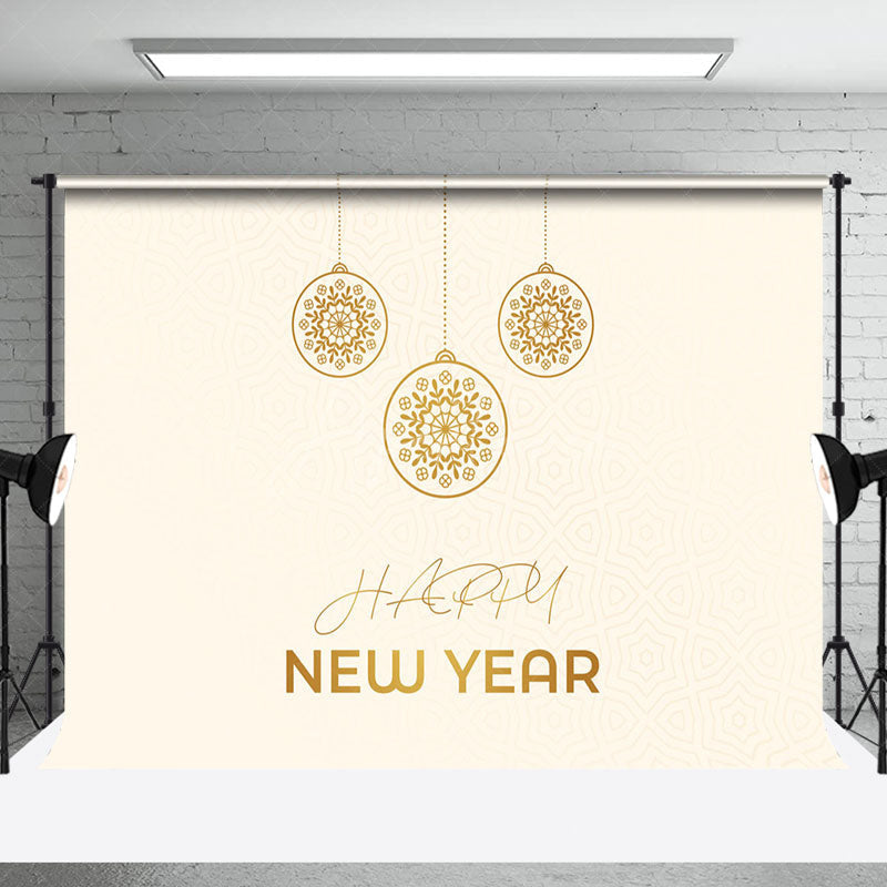 Aperturee - Aperturee Golden Hanging Ball Beige Happy New Year Backdrop