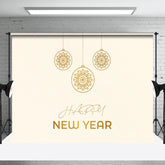 Aperturee - Aperturee Golden Hanging Ball Beige Happy New Year Backdrop