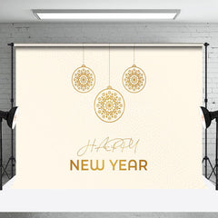 Aperturee - Aperturee Golden Hanging Ball Beige Happy New Year Backdrop
