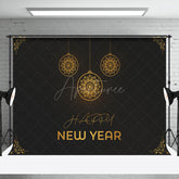 Aperturee - Aperturee Golden Hanging Ball Black Happy New Year Backdrop