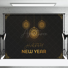 Aperturee - Aperturee Golden Hanging Ball Black Happy New Year Backdrop