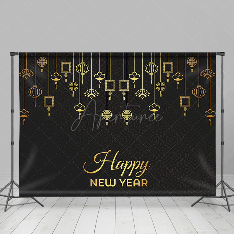 Aperturee - Aperturee Golden Hanging Dec Black Happy New Year Backdrop