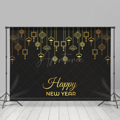 Aperturee - Aperturee Golden Hanging Dec Black Happy New Year Backdrop