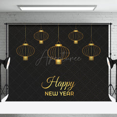 Aperturee - Aperturee Golden Hanging Lantern Black Happy New Year Backdrop