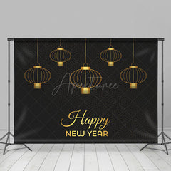 Aperturee - Aperturee Golden Hanging Lantern Black Happy New Year Backdrop