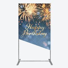 Aperturee - Aperturee Golden Happy Birthday Sparkling Lights Rectangle Arch Backdrop Elegant Blue Bokeh Celebration Party Decor