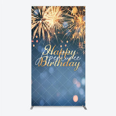 Aperturee - Aperturee Golden Happy Birthday Sparkling Lights Rectangle Arch Backdrop Elegant Blue Bokeh Celebration Party Decor