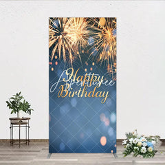 Aperturee - Aperturee Golden Happy Birthday Sparkling Lights Rectangle Arch Backdrop Elegant Blue Bokeh Celebration Party Decor