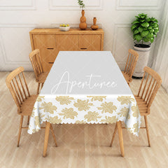 Aperturee - Aperturee Golden Leaf Print All Around Rectangular Tablecloth