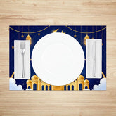 Aperturee - Aperturee Golden Mosque Night Set of 4 Placemats Starry Sky with Moon and Lanterns Ramadan Eid Mubarak Table Mats