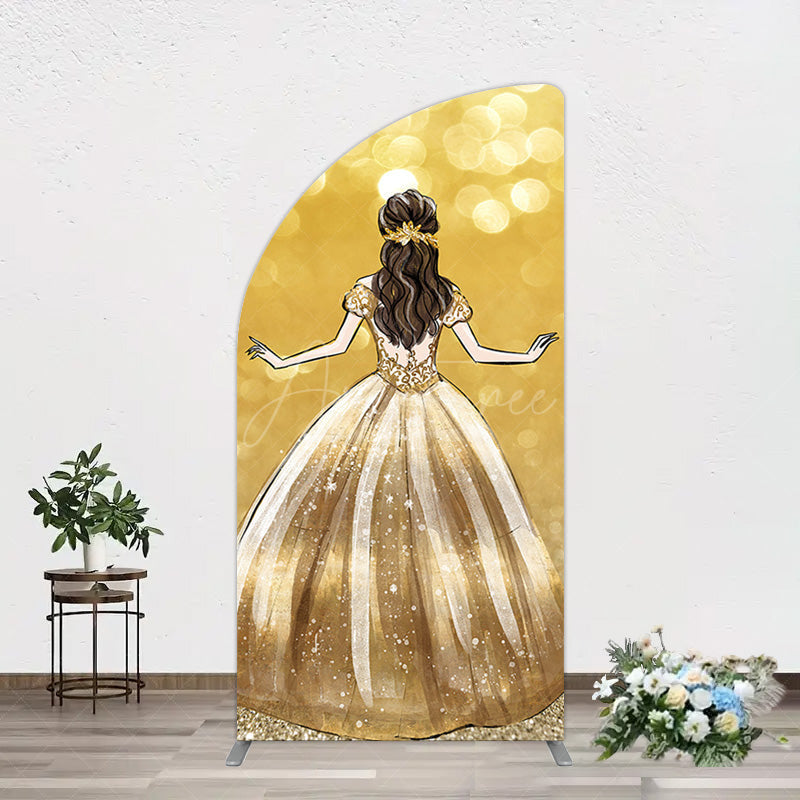 Aperturee - Aperturee Golden Princess Dress Bokeh Birthday Arch Backdrop