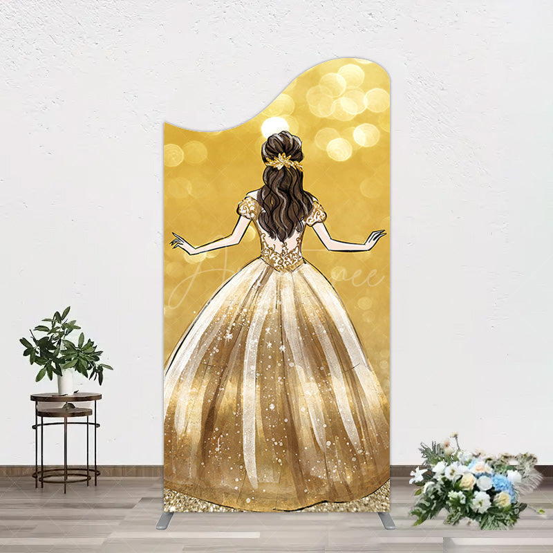 Aperturee - Aperturee Golden Princess Dress Bokeh Birthday Arch Backdrop