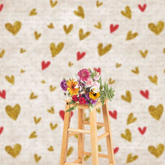 Aperturee - Aperturee Golden Red Heart Pattern Valentines Day Backdrop