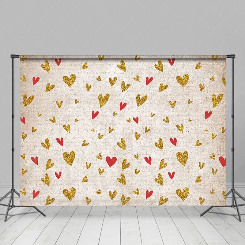 Aperturee - Aperturee Golden Red Heart Pattern Valentines Day Backdrop