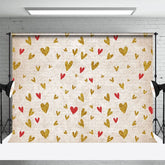 Aperturee - Aperturee Golden Red Heart Pattern Valentines Day Backdrop
