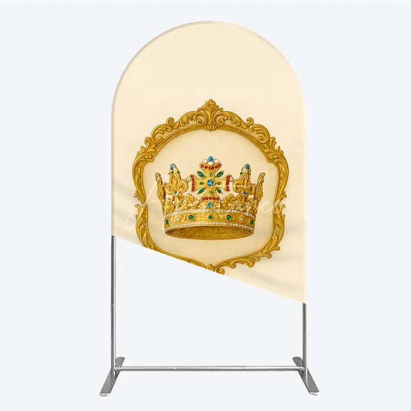 Aperturee - Aperturee Golden Royal Crown Arch Backdrop Ornate Jeweled King and Queen Birthday Party Decoration
