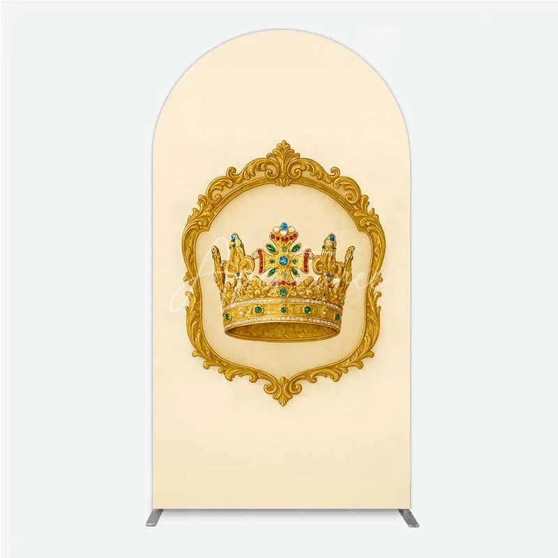 Aperturee - Aperturee Golden Royal Crown Arch Backdrop Ornate Jeweled King and Queen Birthday Party Decoration