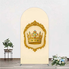 Aperturee - Aperturee Golden Royal Crown Arch Backdrop Ornate Jeweled King and Queen Birthday Party Decoration
