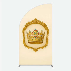 Aperturee - Aperturee Golden Royal Crown Half Moon Arch Backdrop Ornate Jeweled King and Queen Birthday Party Decoration