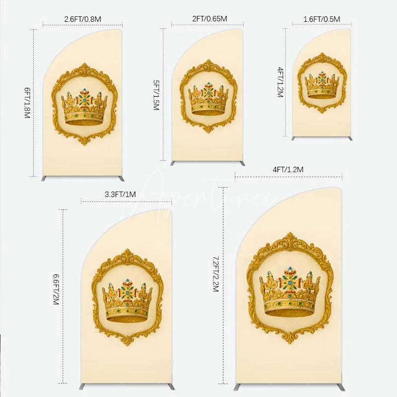 Aperturee - Aperturee Golden Royal Crown Half Moon Arch Backdrop Ornate Jeweled King and Queen Birthday Party Decoration
