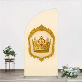Aperturee - Aperturee Golden Royal Crown Half Moon Arch Backdrop Ornate Jeweled King and Queen Birthday Party Decoration